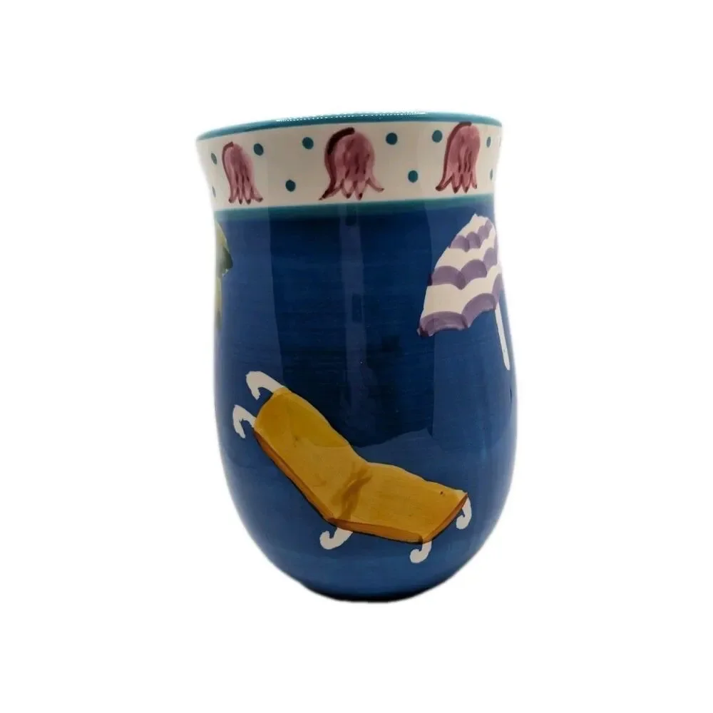 Saparna Ceramics Blue Seaside Ocean Beach Style Colorful Vase Coastal Cottage